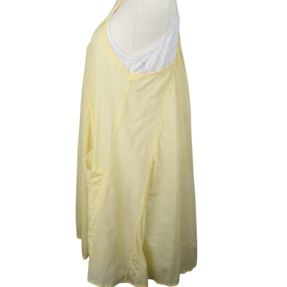 Lagenlook Yellow Pleated Sun Dress with White Floral Lace Slip Liner Set M/L - Picture 4 of 10